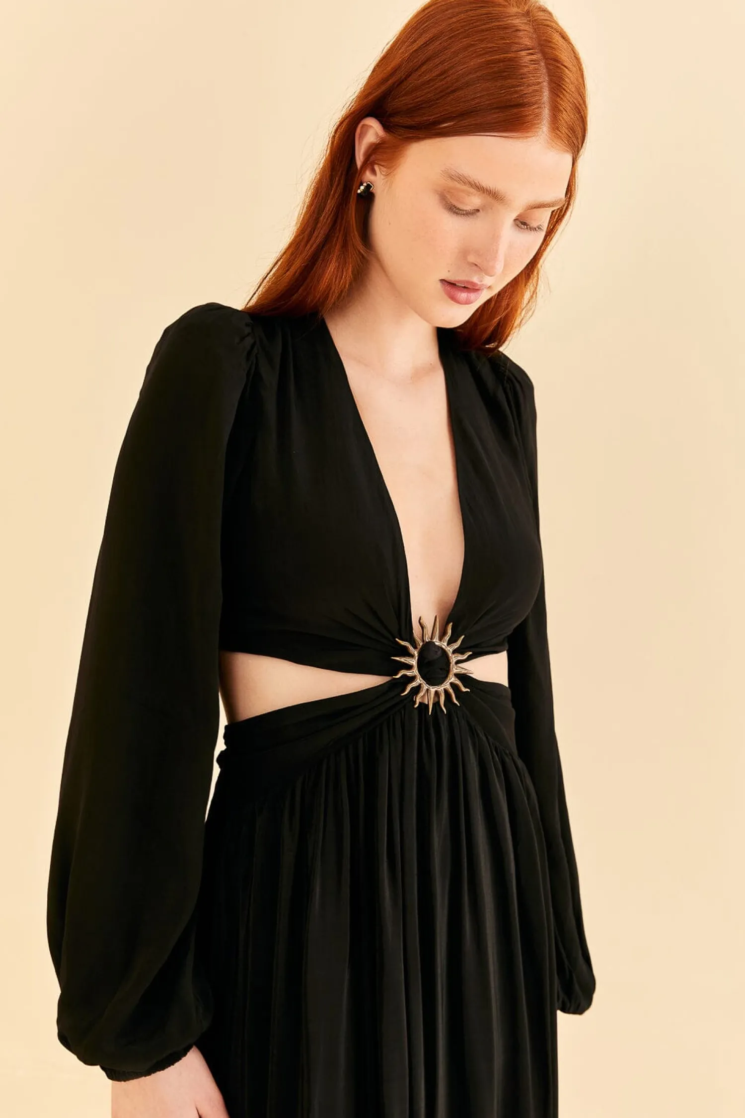 FARM Rio BLACK CUT OUT LONG SLEEVE MAXI DRESS