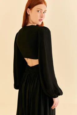 FARM Rio BLACK CUT OUT LONG SLEEVE MAXI DRESS