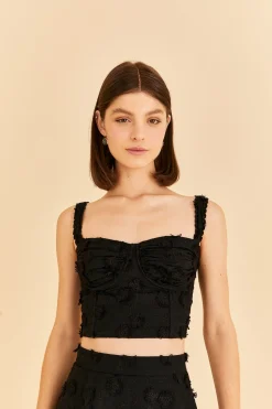 FARM Rio BLACK 3D FLOWER CORSET CROP TOP
