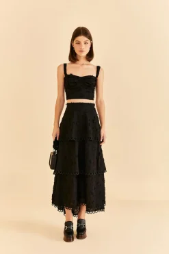 FARM Rio  BLACK 3D FLOWER CORSET CROP TOP