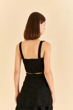 FARM Rio  BLACK 3D FLOWER CORSET CROP TOP