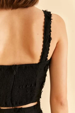 FARM Rio  BLACK 3D FLOWER CORSET CROP TOP