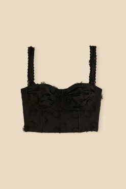FARM Rio  BLACK 3D FLOWER CORSET CROP TOP