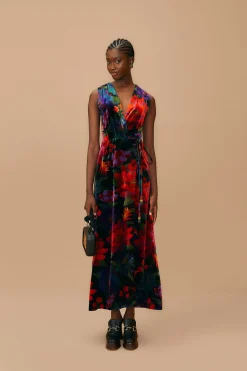 FARM Rio  BLACK FLOWER SEASON MAXI WRAP DRESS