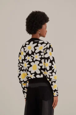 FARM Rio  BLACK FLOWERS KNIT CARDIGAN