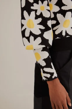 FARM Rio  BLACK FLOWERS KNIT CARDIGAN
