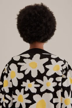 FARM Rio  BLACK FLOWERS KNIT CARDIGAN