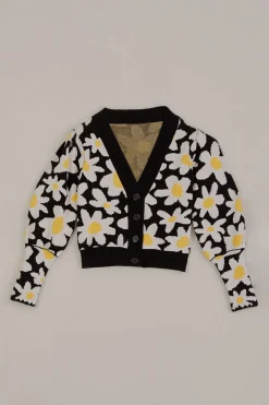 FARM Rio  BLACK FLOWERS KNIT CARDIGAN