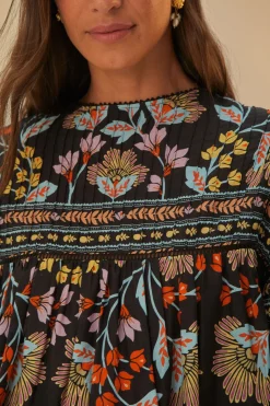 FARM Rio  BLACK FLOWERY RUFFLE BLOUSE