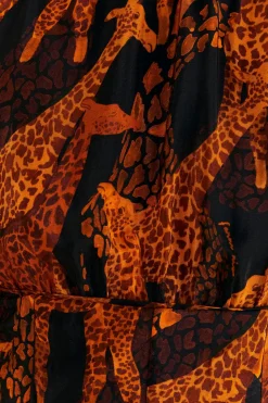 FARM Rio  BLACK GIRAFFES PUFF SLEEVE BLOUSE