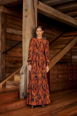 FARM Rio BLACK GIRAFFES PUFF SLEEVE MAXI DRESS