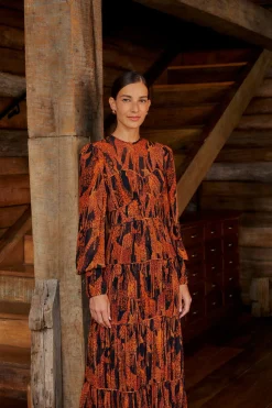 FARM Rio  BLACK GIRAFFES PUFF SLEEVE MAXI DRESS
