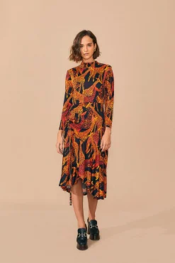 FARM Rio BLACK GIRAFFES SLIT MIDI DRESS