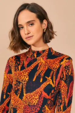 FARM Rio  BLACK GIRAFFES SLIT MIDI DRESS