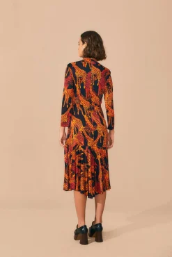 FARM Rio  BLACK GIRAFFES SLIT MIDI DRESS