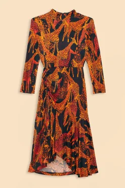 FARM Rio  BLACK GIRAFFES SLIT MIDI DRESS