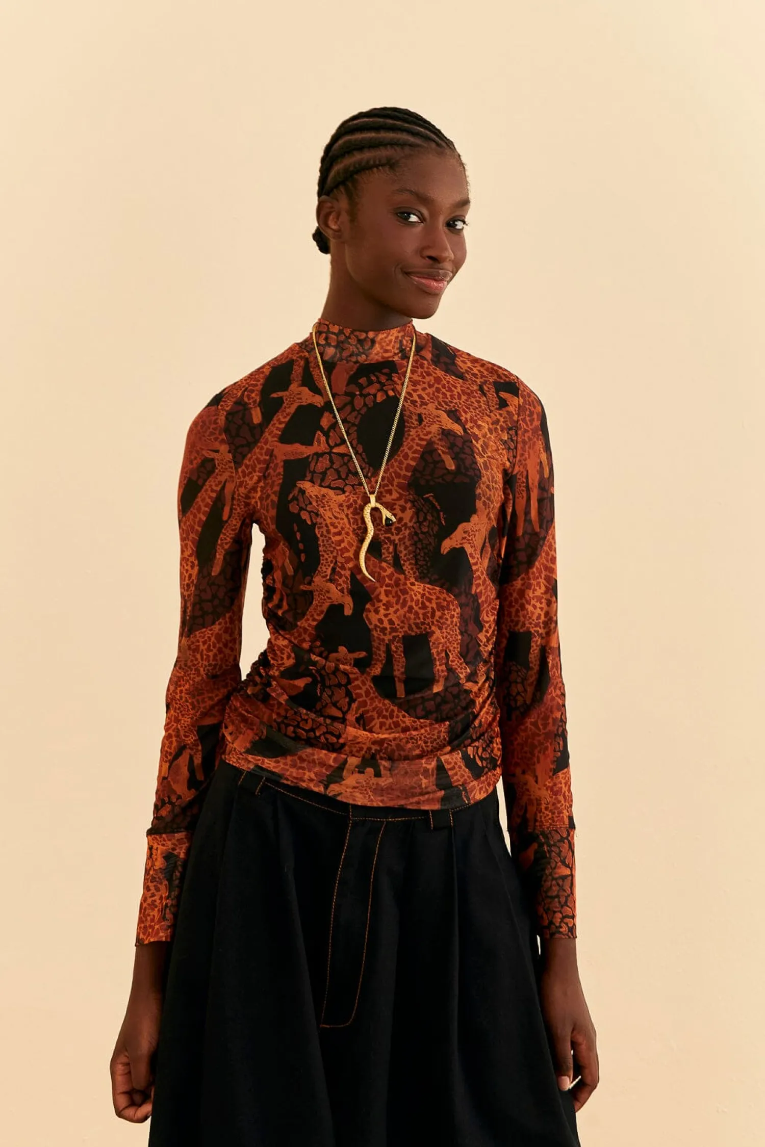 FARM Rio BLACK GIRAFFES TULLE BLOUSE