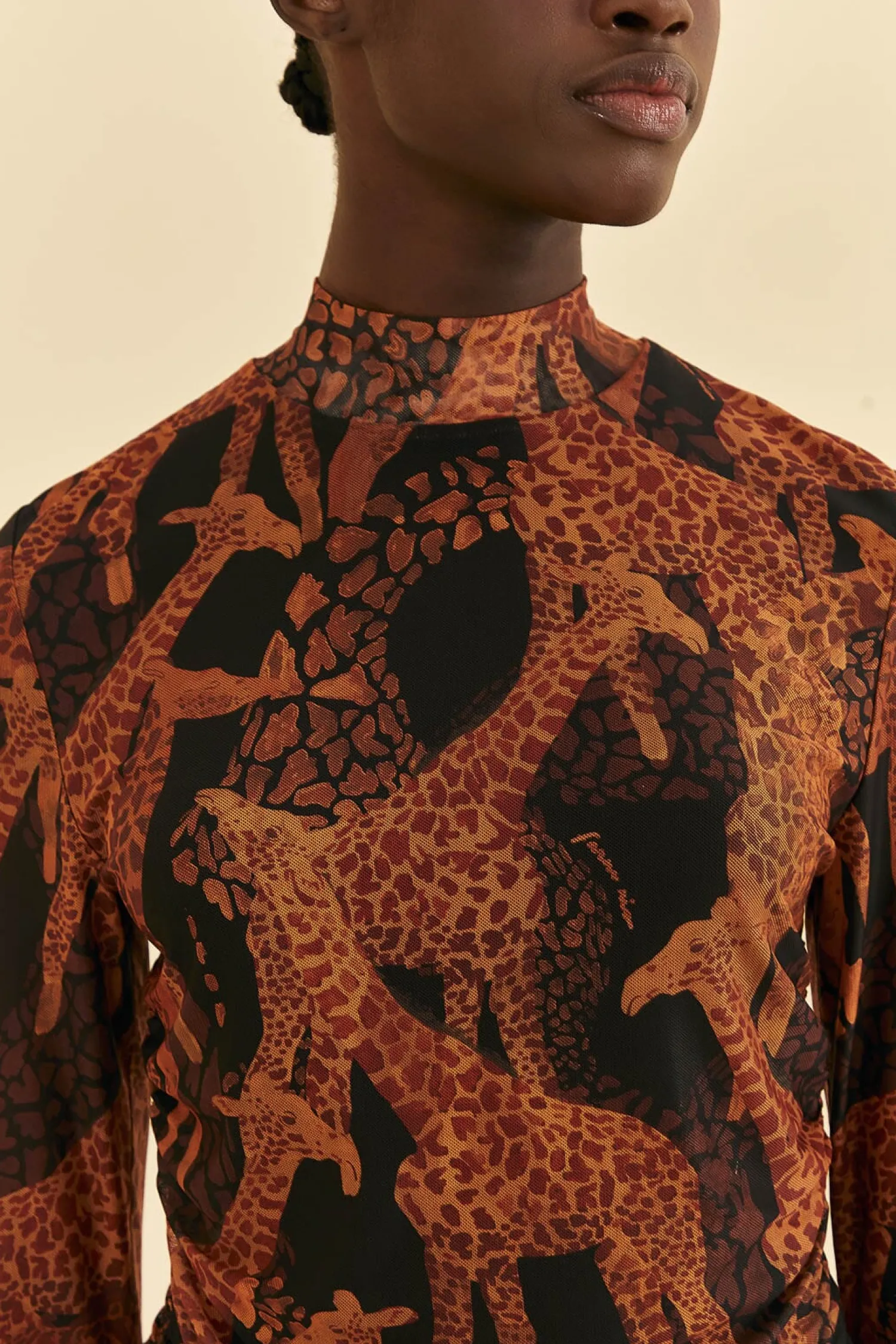 FARM Rio BLACK GIRAFFES TULLE BLOUSE