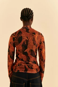 FARM Rio BLACK GIRAFFES TULLE BLOUSE