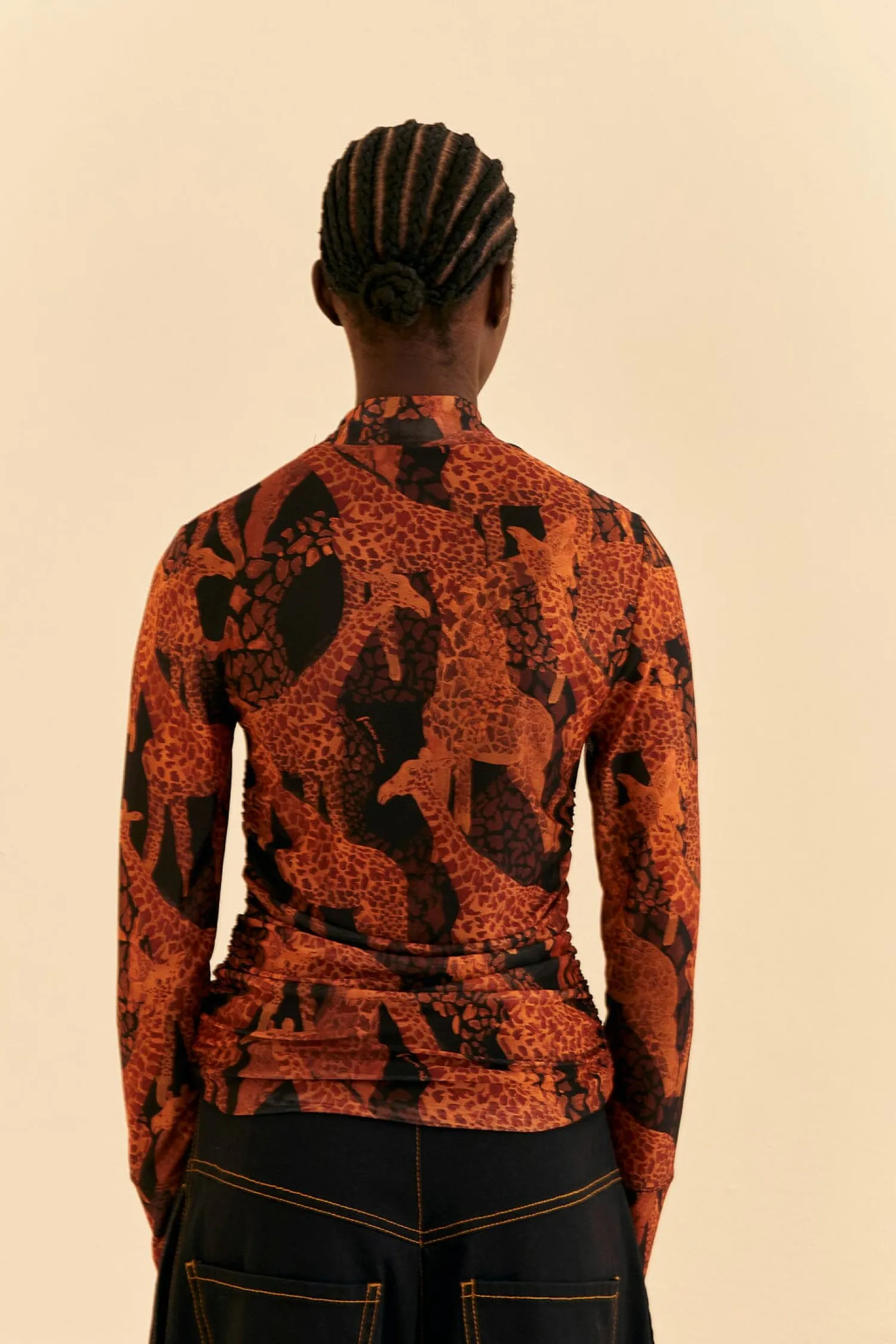 FARM Rio BLACK GIRAFFES TULLE BLOUSE