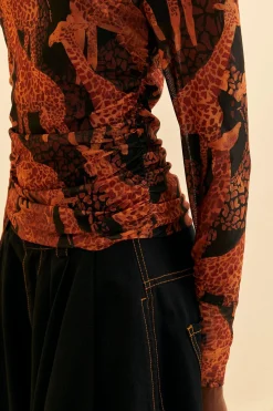 FARM Rio BLACK GIRAFFES TULLE BLOUSE