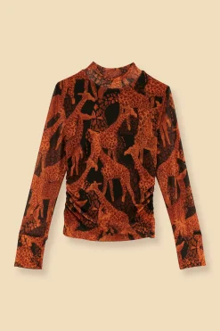 FARM Rio BLACK GIRAFFES TULLE BLOUSE