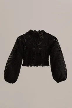 FARM Rio  BLACK GUIPURE LONG SLEEVE BLOUSE