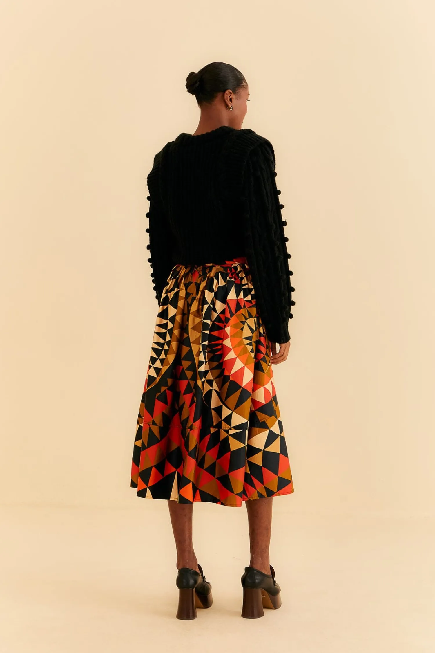 FARM Rio BLACK HEART DECO BUTTON DOWN MIDI SKIRT