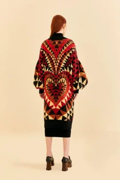 FARM Rio  BLACK HEART DECO MAXI KNIT CARDIGAN