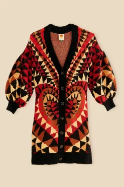 FARM Rio  BLACK HEART DECO MAXI KNIT CARDIGAN