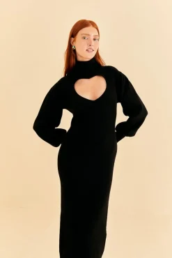 FARM Rio  BLACK HEART NECKLINE KNIT DRESS