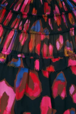 FARM Rio  BLACK IRIDESCENT LEOPARDS RUFFLE MINI DRESS