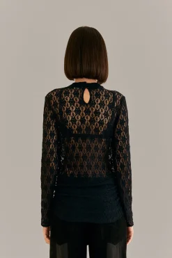 FARM Rio  BLACK LACE LONG SLEEVE BLOUSE