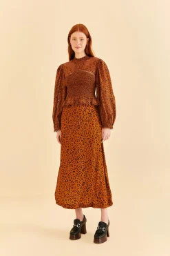 FARM Rio BLACK LEOPARDS TEXTURE MIDI SKIRT