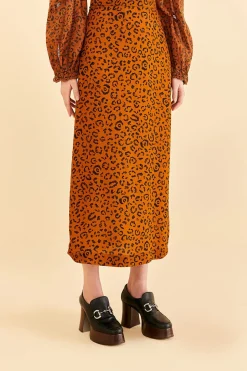 FARM Rio  BLACK LEOPARDS TEXTURE MIDI SKIRT