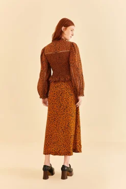 FARM Rio  BLACK LEOPARDS TEXTURE MIDI SKIRT