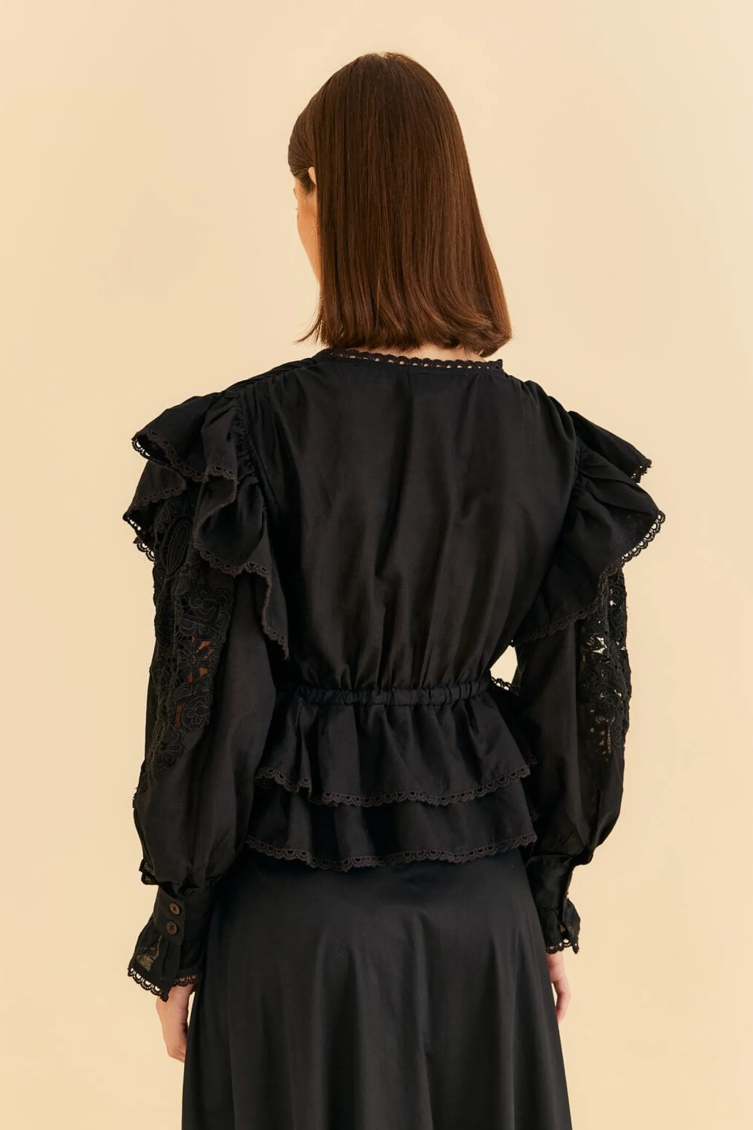 FARM Rio BLACK LONG SLEEVE V NECKLINE BLOUSE