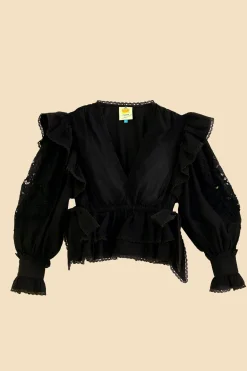 FARM Rio BLACK LONG SLEEVE V NECKLINE BLOUSE