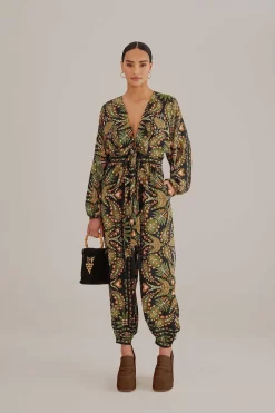 FARM Rio BLACK MARTINA SCARF V NECK JUMPSUIT