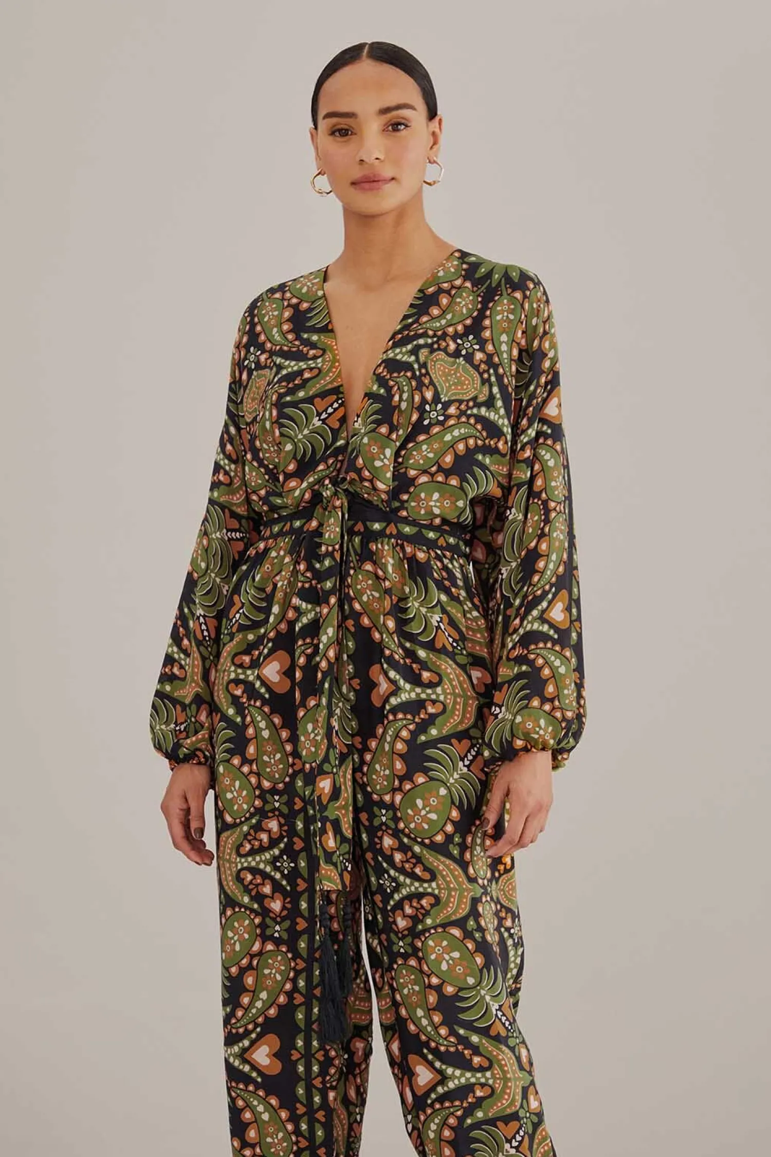 FARM Rio BLACK MARTINA SCARF V NECK JUMPSUIT