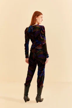 FARM Rio  BLACK MIDNIGHT ISLAND V NECK VELVET JUMPSUIT