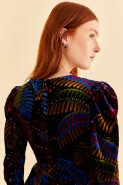 FARM Rio  BLACK MIDNIGHT ISLAND V NECK VELVET JUMPSUIT