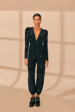 FARM Rio BLACK MIRROR EMBROIDERED JUMPSUIT