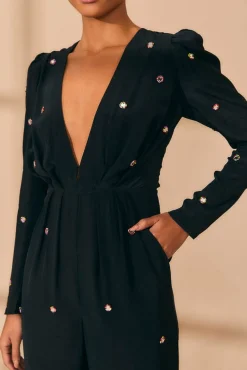 FARM Rio BLACK MIRROR EMBROIDERED JUMPSUIT