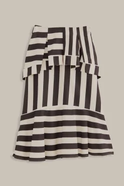 FARM Rio  BLACK MIXED STRIPES MIDI SKIRT
