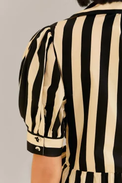 FARM Rio  BLACK MIXED STRIPES SHORT SLEEVE MINI DRESS