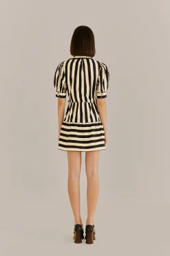 FARM Rio  BLACK MIXED STRIPES SHORT SLEEVE MINI DRESS