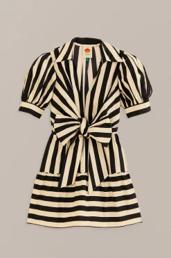 FARM Rio  BLACK MIXED STRIPES SHORT SLEEVE MINI DRESS