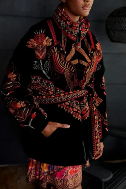 FARM Rio BLACK NATURE BEAUTY EMBROIDERED PUFFER JACKET