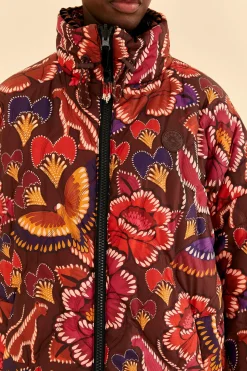 FARM Rio BLACK NATURE BEAUTY EMBROIDERED PUFFER JACKET